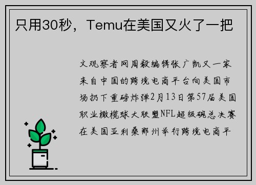 只用30秒，Temu在美国又火了一把