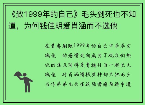 《致1999年的自己》毛头到死也不知道，为何钱佳玥爱肖涵而不选他