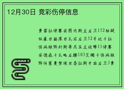 12月30日 竞彩伤停信息
