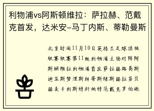利物浦vs阿斯顿维拉：萨拉赫、范戴克首发，达米安-马丁内斯、蒂勒曼斯出战