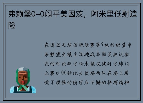 弗赖堡0-0闷平美因茨，阿米里低射造险